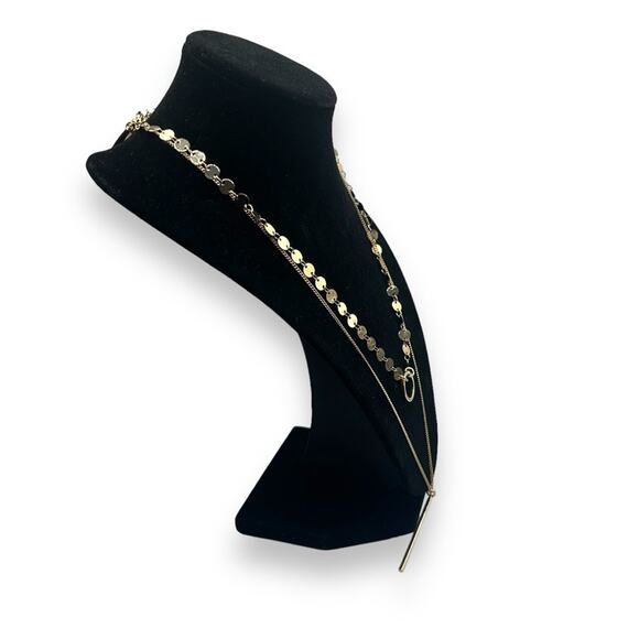 Macy's STYLE & CO Disco Chain Lariat Layered Gold Tone Statement Necklace EUC - Picture 6 of 10